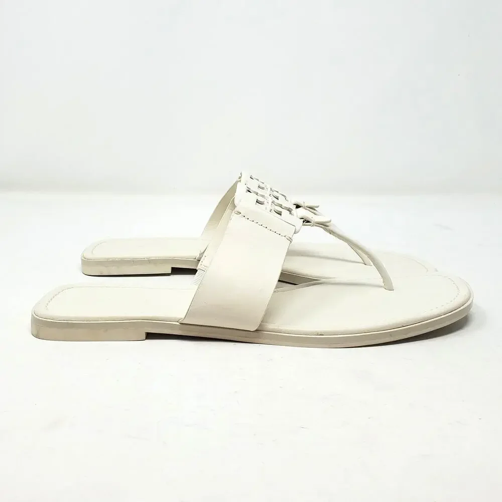 Tory Burch Georgia Flat Thong Sandals New Ivory Calf Leather 161217 Size US 10 M